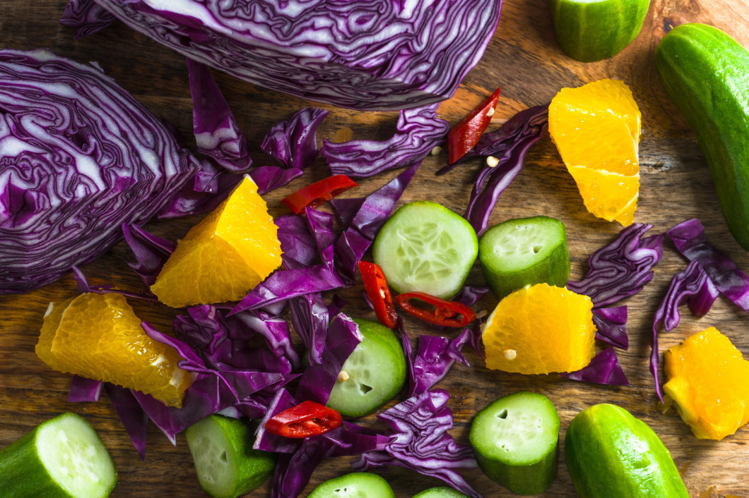 Background of different vegetables and fruits close-up